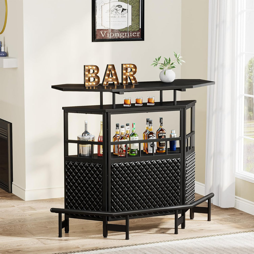 Black 4 Tier Bar Cabinet with Stemware Rack K2116