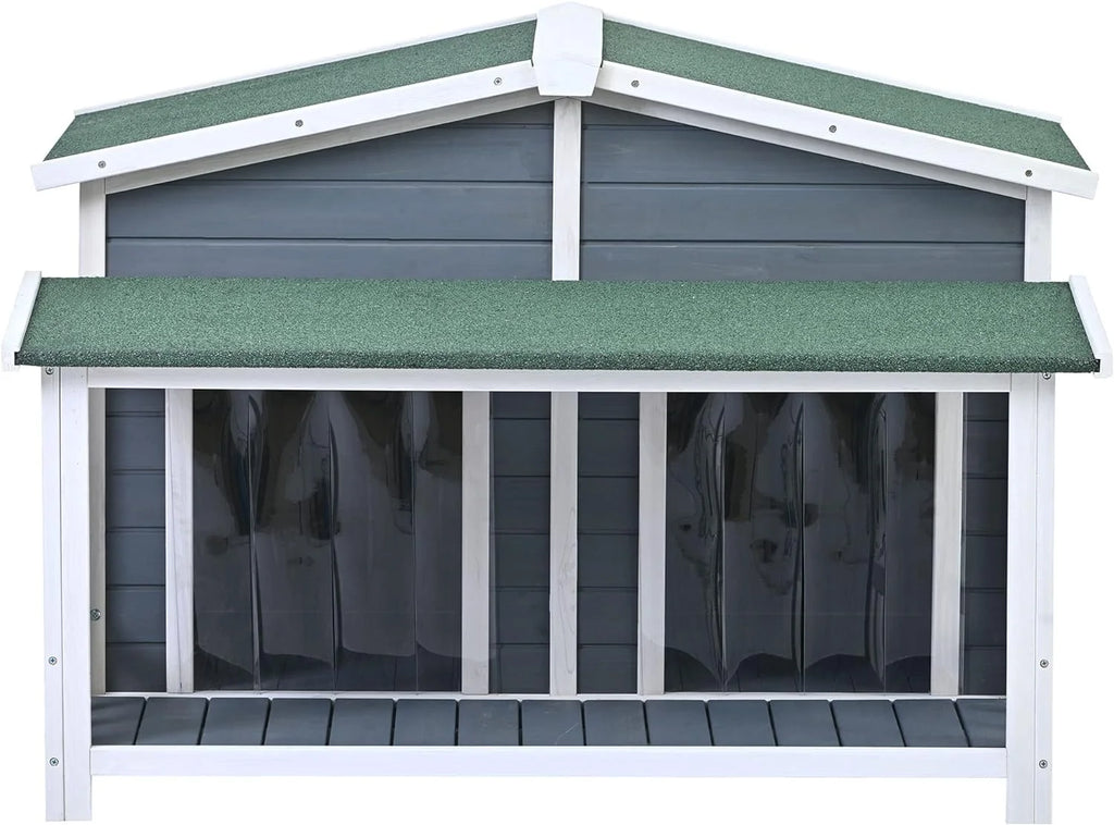 Gray Green Wooden Dog House with Porch 2 Doors F303