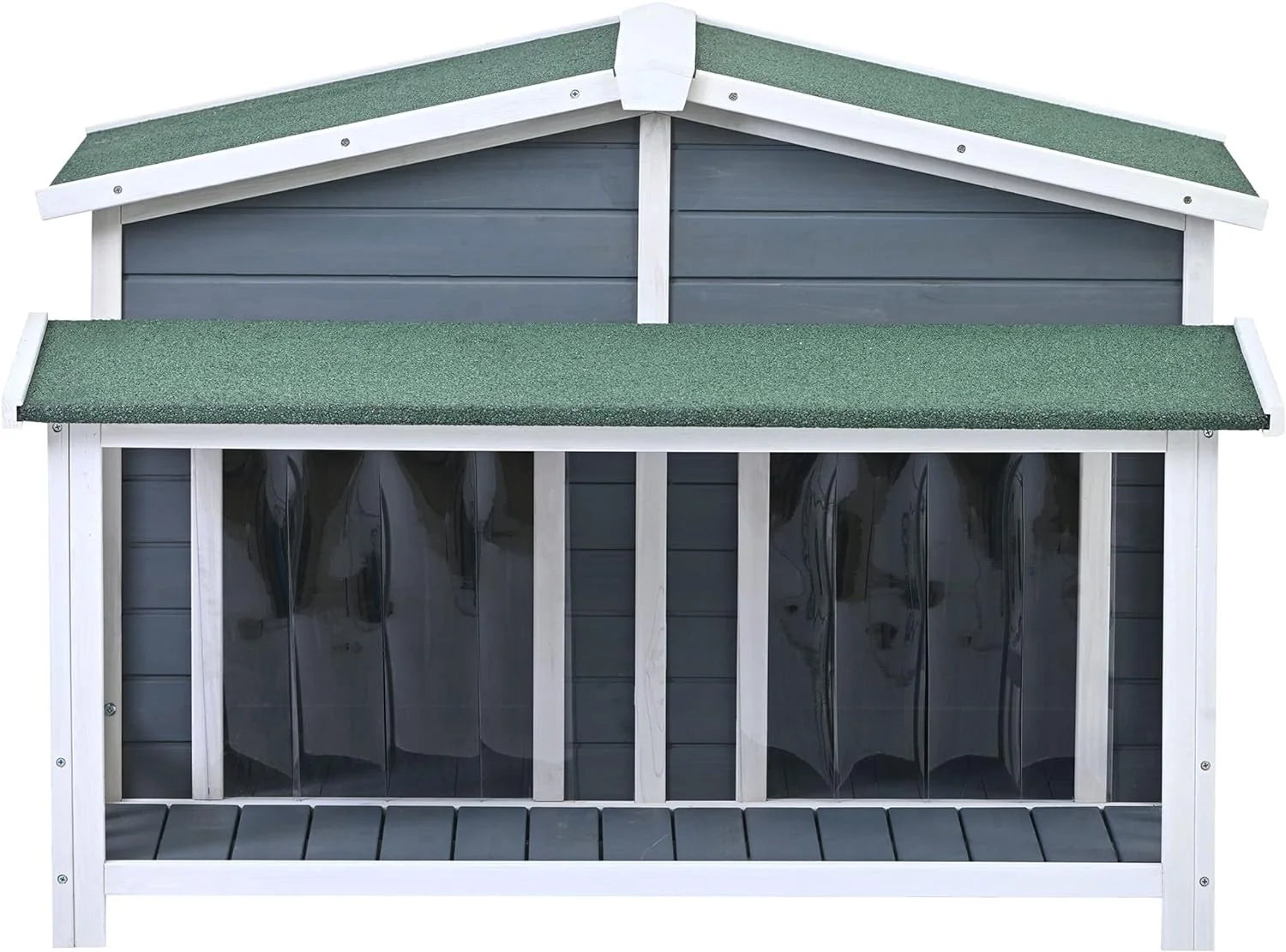 Gray Green Wooden Dog House with Porch 2 Doors F303