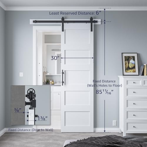 White 5 Panel Sliding Barn Door with 6ft Hardware Kit T48970