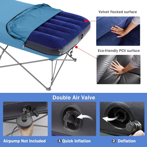 Folding Camping Cot with Inflatable Air Mattress and Carry Bag O91224