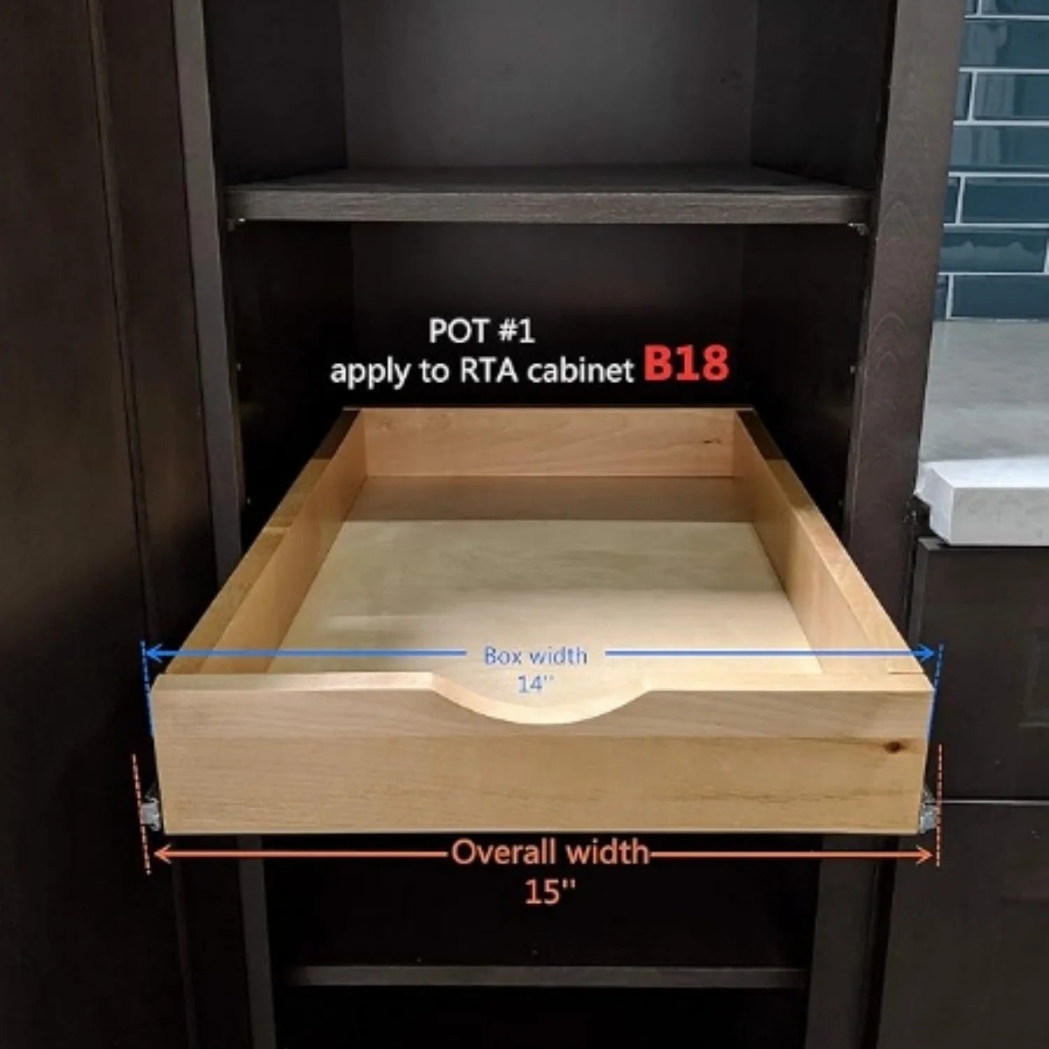 14 inch Width Wood Pull Out Tray Drawer Box Kitchen Cabinet Organizer P287