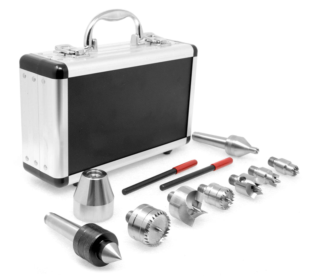 9-Piece Wood Lathe Drive and Live Center Kit with Aluminum Case M8521