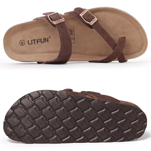 Women's Genuine Suede Cork Footbed Sandals with Adjustable Buckle J18238