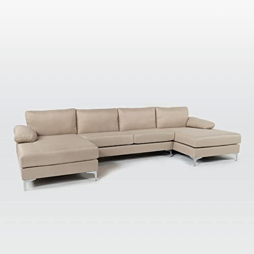 Linen Fabric U-Shape Sectional Sofa with Double Extra Wide Chaise Lounge F883