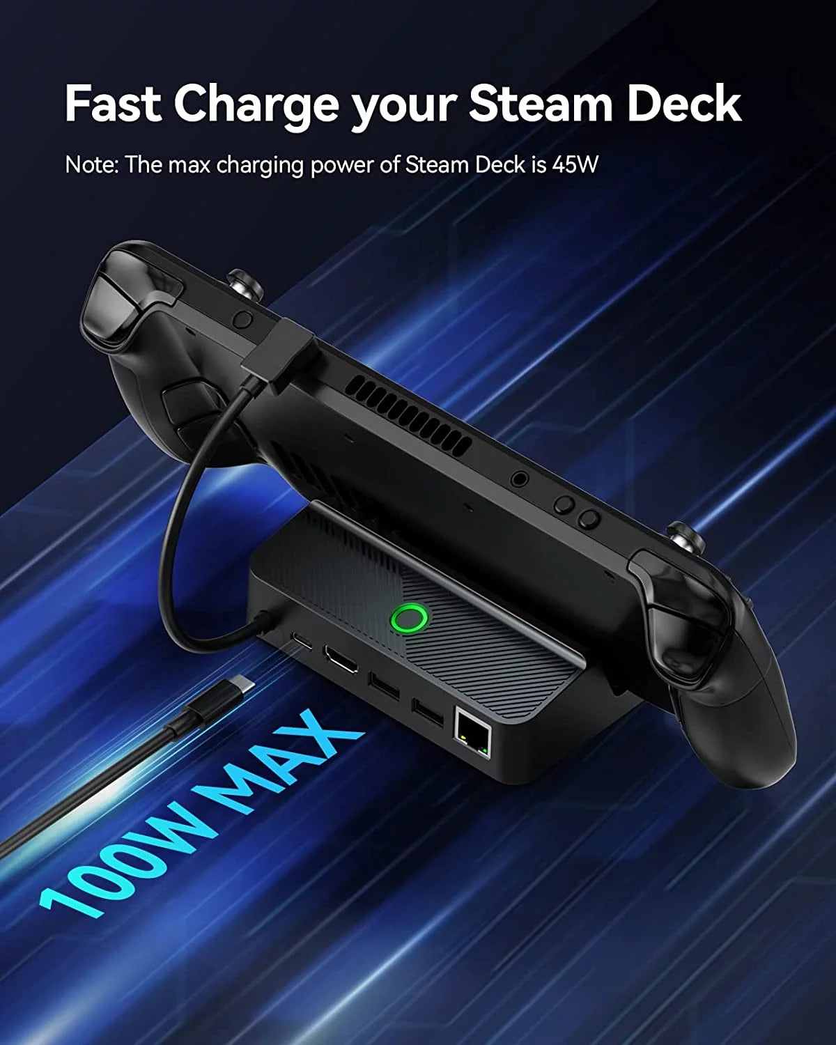 Steam Deck Dock with Gigabit Ethernet, HD 2.0, 2 USB-A, 100W Charging Port Q8117