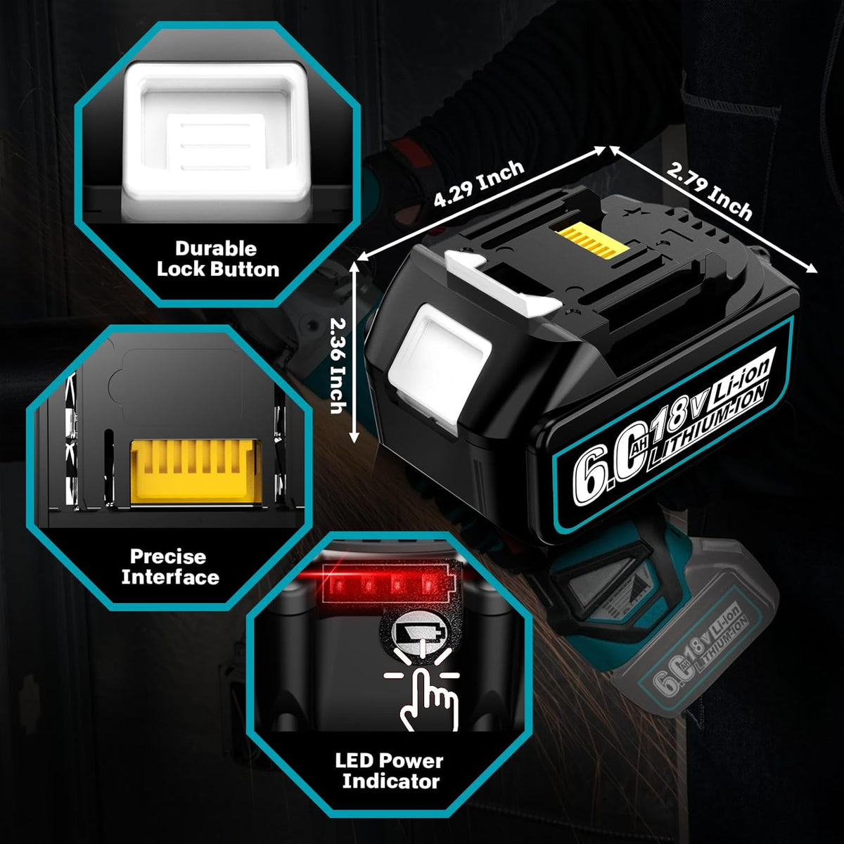 2Pack 18V 6.0Ah Battery with Dustproof Covers W589