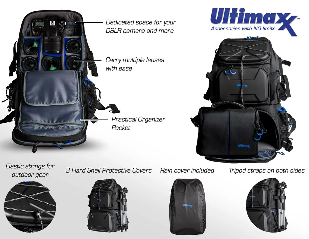 Heavy Duty Camera Backpack with Removable Gadget Bag & Waterproof Rain Cover I944573