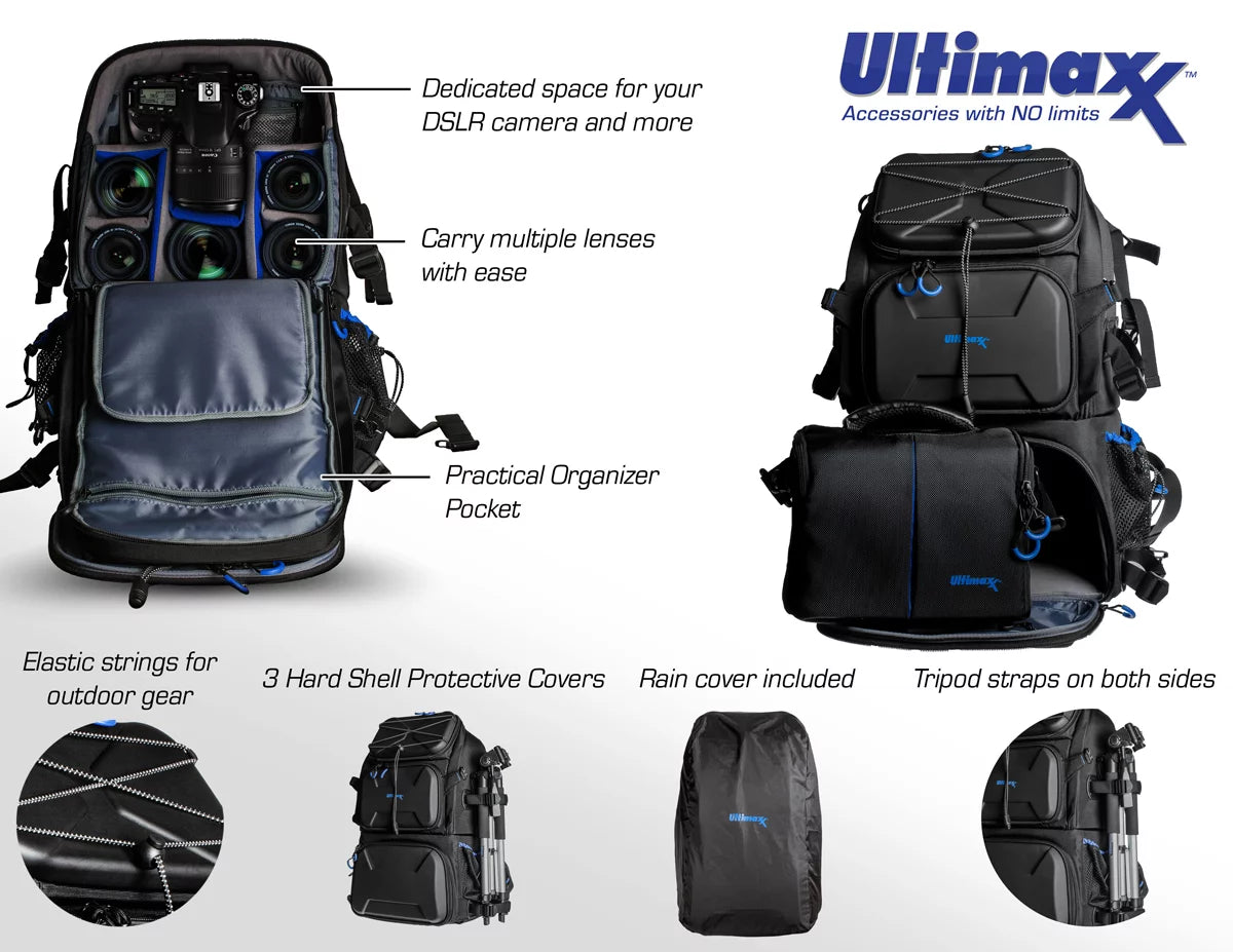 Heavy Duty Camera Backpack with Removable Gadget Bag & Waterproof Rain Cover I944573
