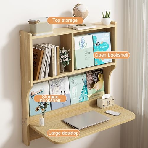 Brown Wall Mounted Drop-Leaf Table with Storage Shelves H47575