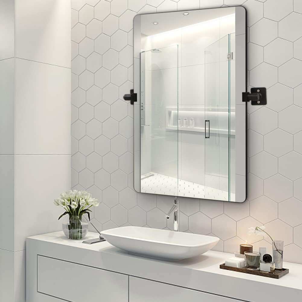 Black Aluminum Alloy Frame Pivot Rectangle Bathroom Mirror P439137