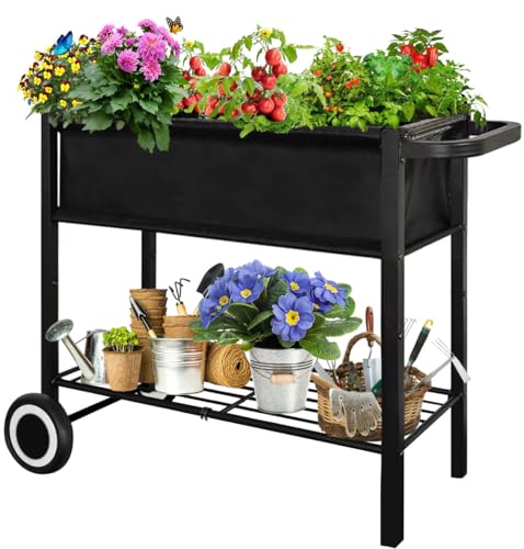 Black Raised Garden Bed with Legs on Wheels T300