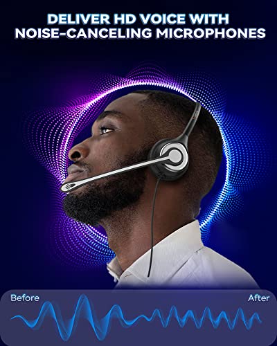 Corded Telephone Headset with Noise Canceling Mic and Quick Disconnect T33908