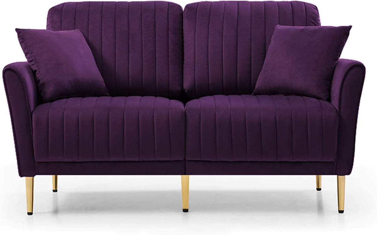 Purple Velvet Round Arm Loveseat Sofa with 2 Throw Pillows G47074