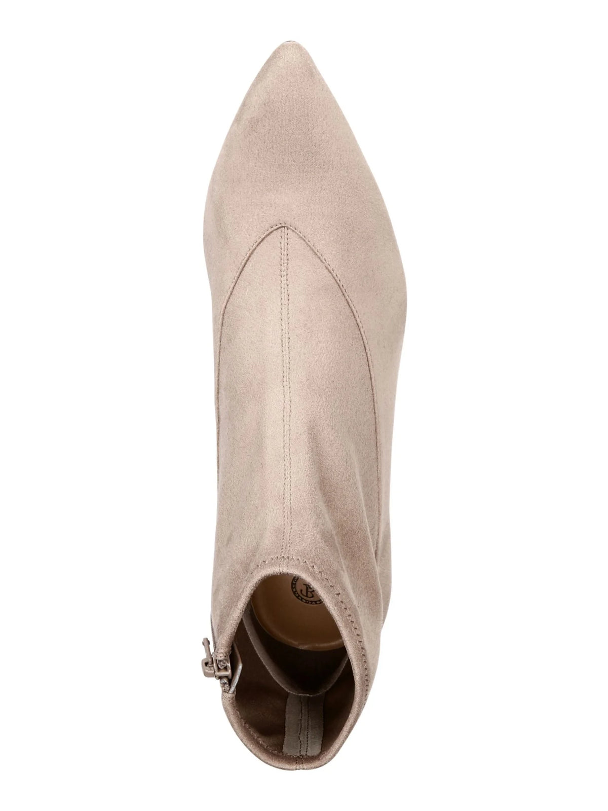 Beige Cushioned Stretch Pointed Toe Kitten Heel Zip-Up Booties I9127