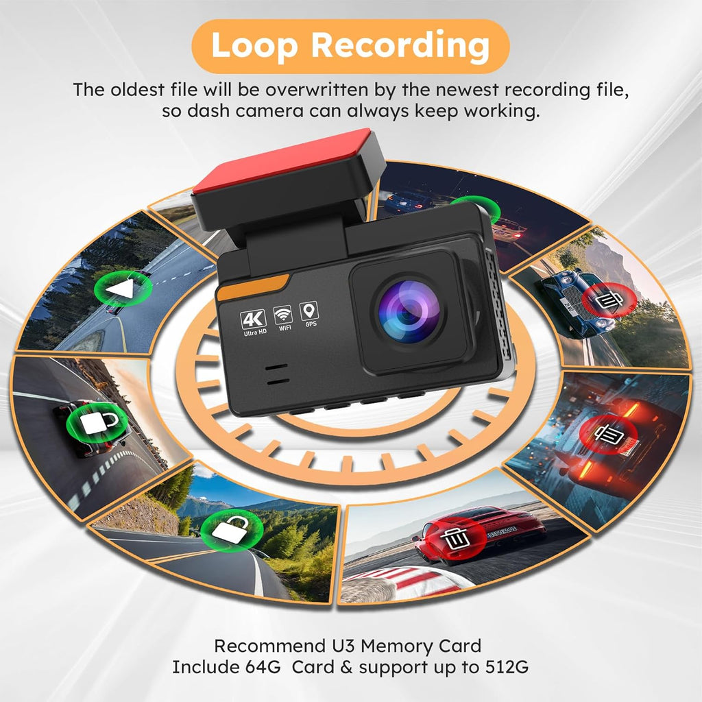 4K Dash Cam Front and Rear with WiFi & GPS H376