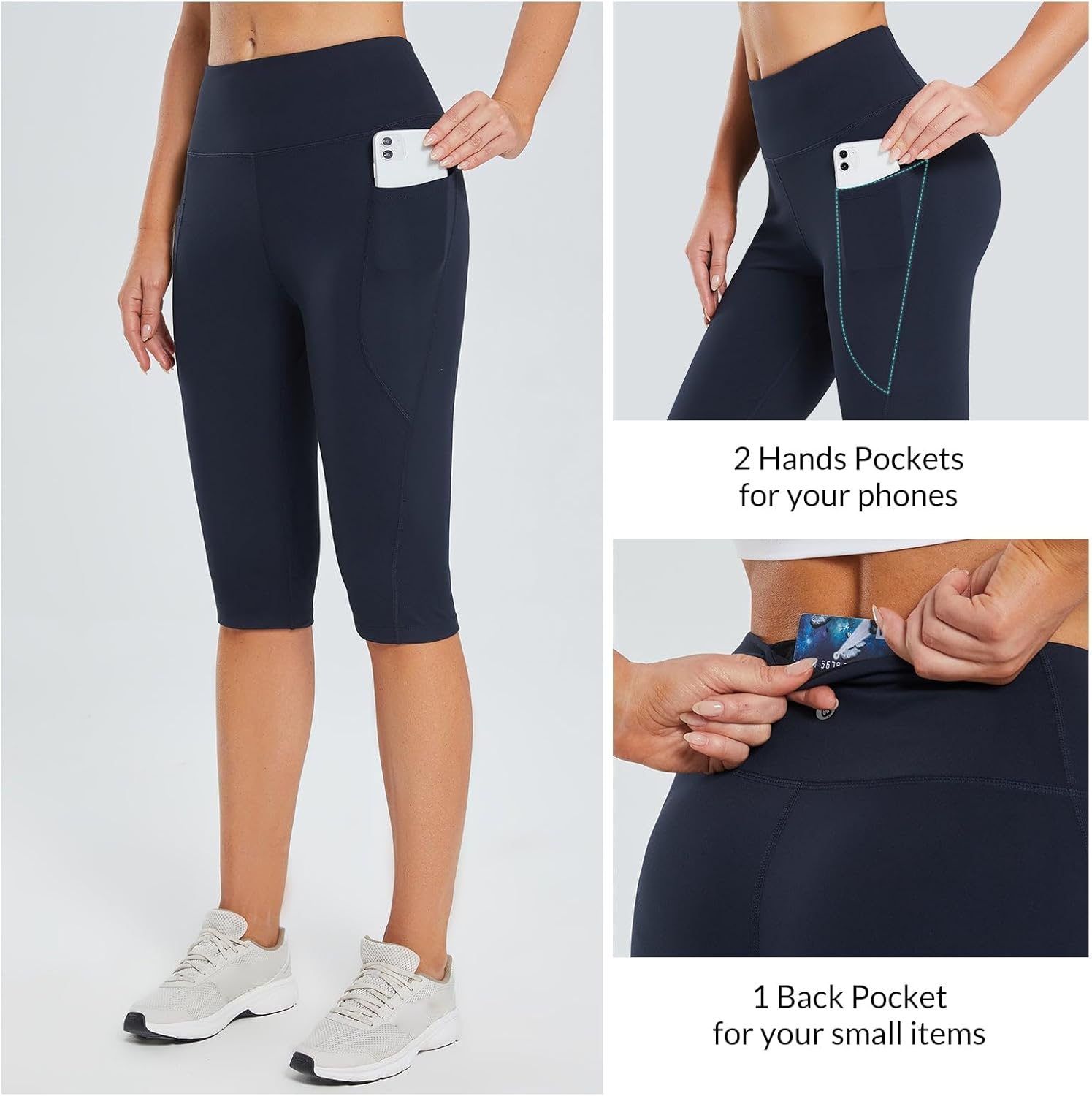Women's Capris with Pockets Knee Length High Waisted Stretch Yoga Leggings Y509244