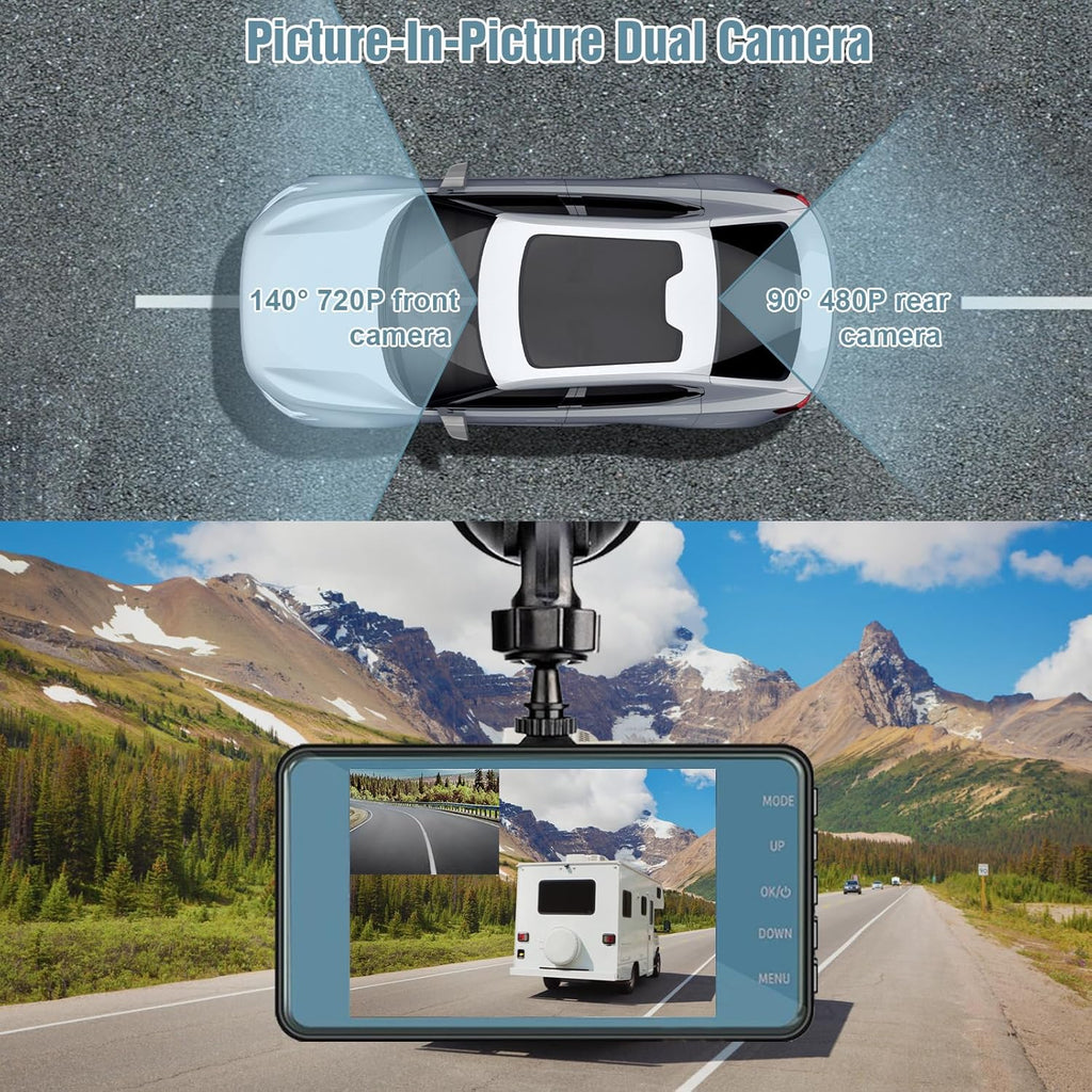 720P HD Dual Dash Cam with Night Vision and 4 inch LCD Display S5210