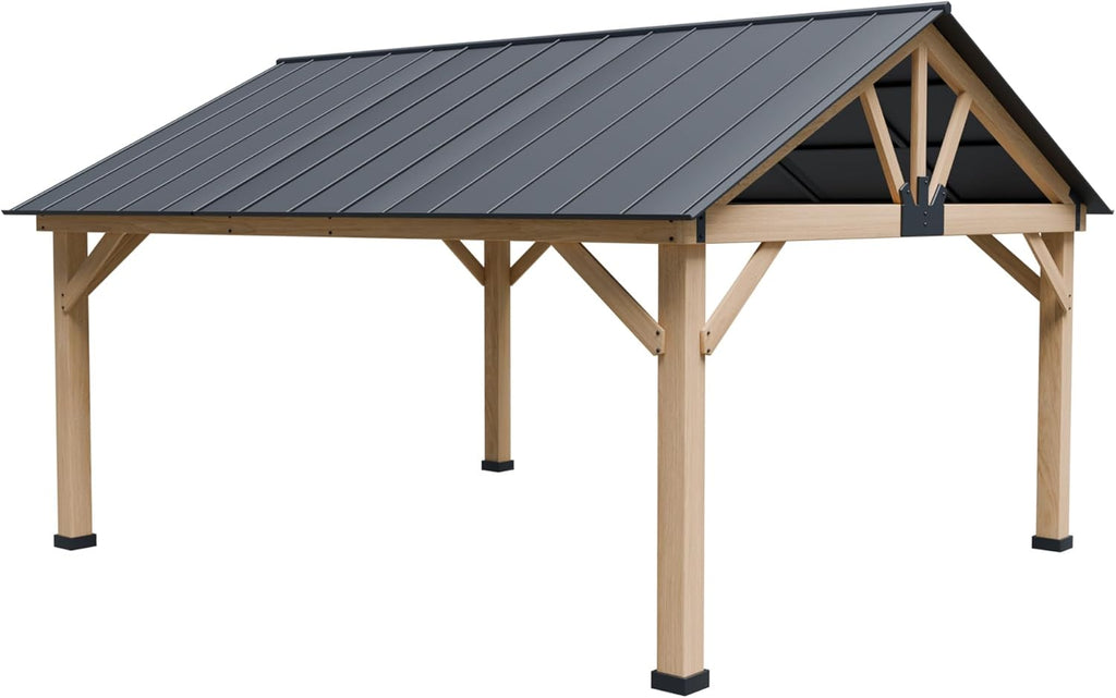 13' x 15' Wood Cedar Gazebo with Galvanized Steel Roof Y3136