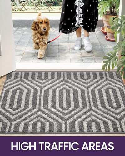 Non Slip Washable Entry Doormat, 35"X59", Grey Q611