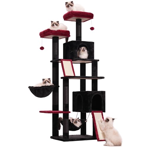 71'' Multi-Level Cat Tower with 2 Scratching Boards 7 Posts, Smoky Gray T27955