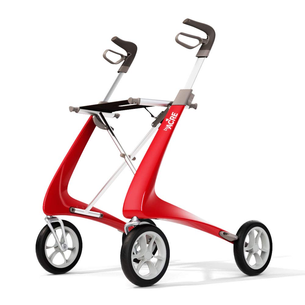 Red Carbon Ultralight Rollator Walker with Organizer Bag, Wide Track, 18.5" x 24" Seat U8942