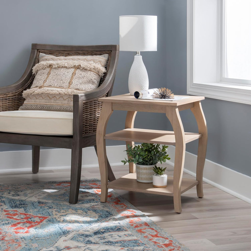 Natural Wooden Side Table with Curved Legs and Two Display Shelves W768490