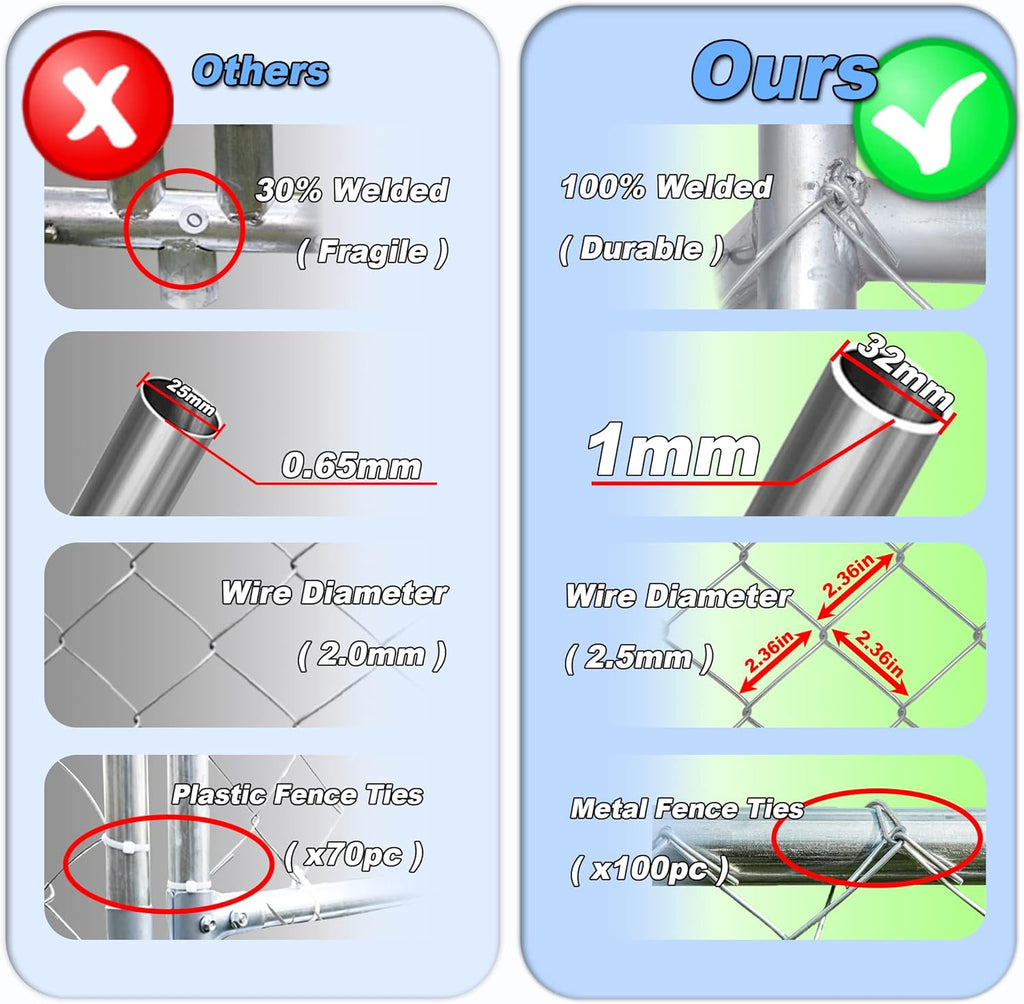 Large Dog Kennel Outdoor Heavy Duty Galvanized Chain Link Metal Dog Pen Enclosure W31159