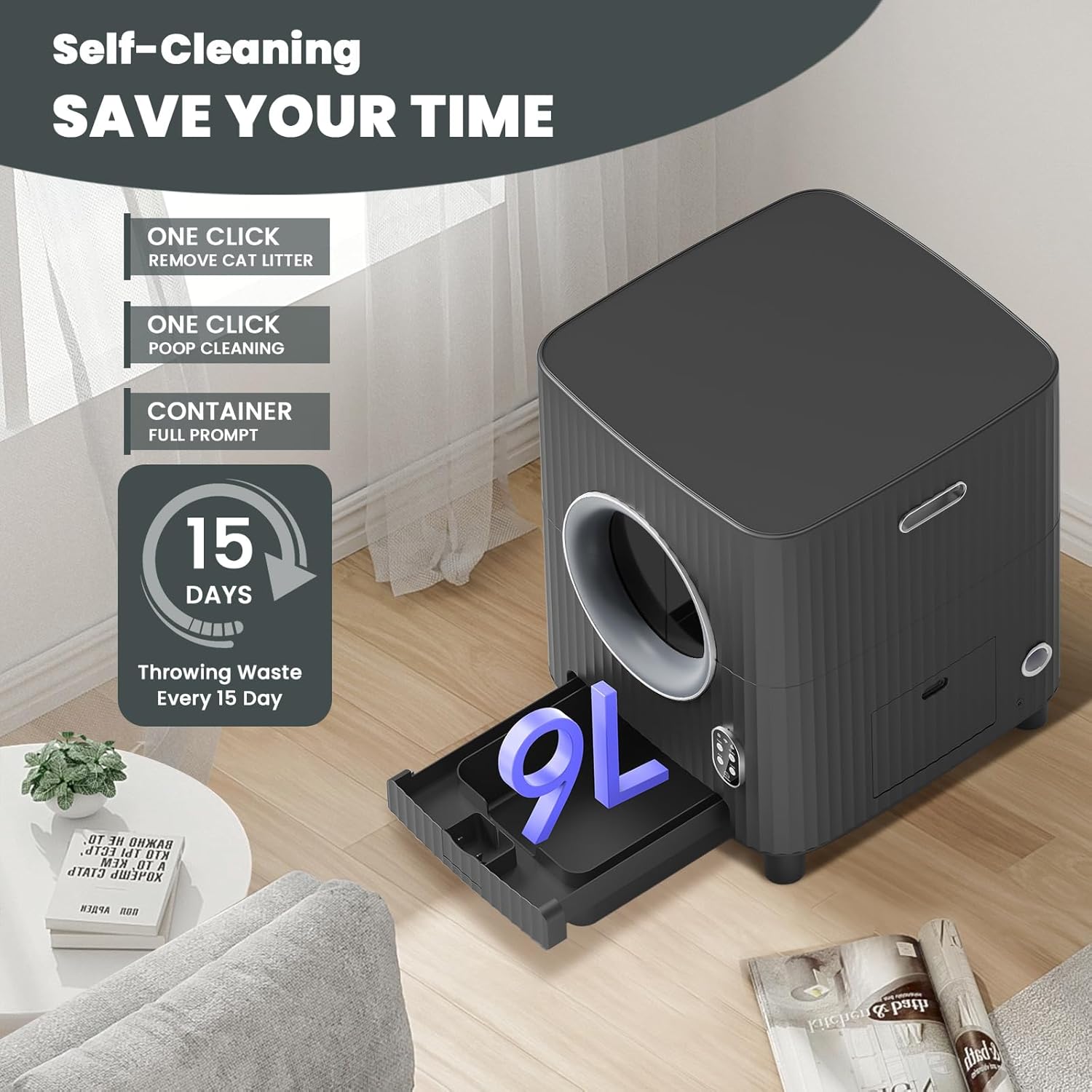 Automatic Self Cleaning Cat Litter Box with APP Control (Black) X13018