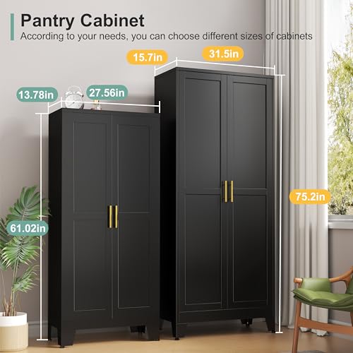 White 75" Metal Pantry Cabinet with 2 Doors and 5 Adjustable Shelves M247