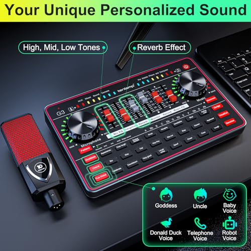 Podcast Microphone Bundle with Audio Mixer, 3.5mm Condenser Microphone, Soundboard with Voice Changer T2333