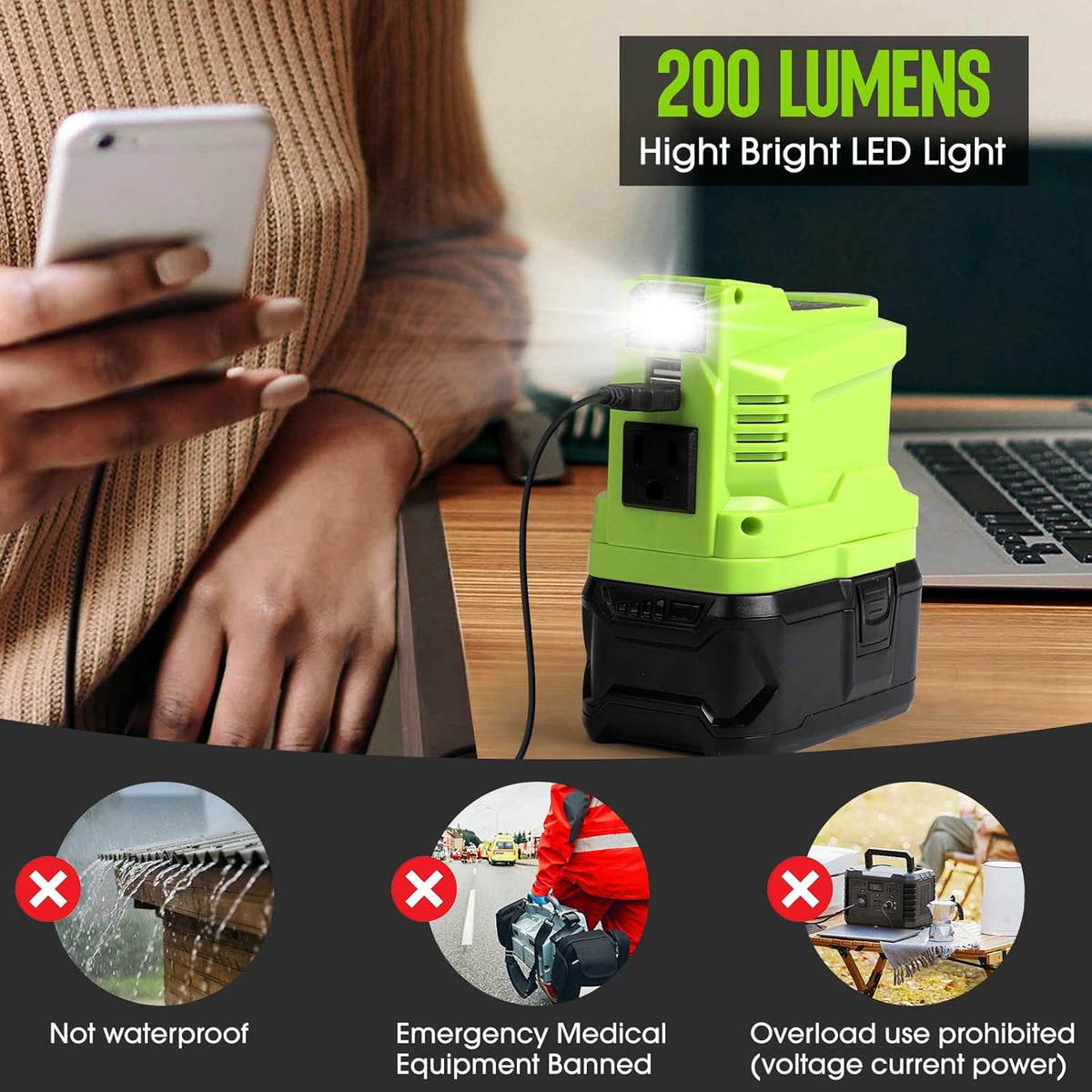 Power Inverter 150W Portable Charger DC 18V to AC 110 with AC/USB Port P76642