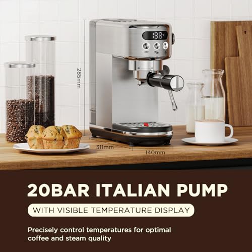20 Bar Espresso Machine with LED Display & Milk Frother Stainless Steel W451