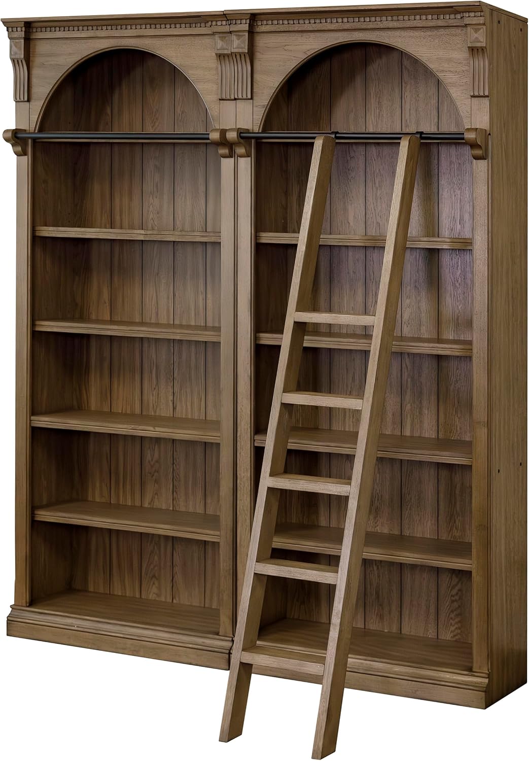 Brown 8' Tall Bookcase Wall with Ladder W6724