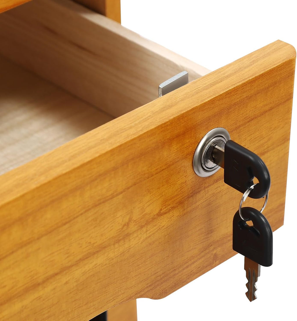 3-Tiers Wooden Desktop Storage Box with Lockable Drawers S937068