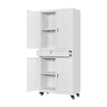 White Metal Storage Cabinet with Wheels and Locking Drawer A1843