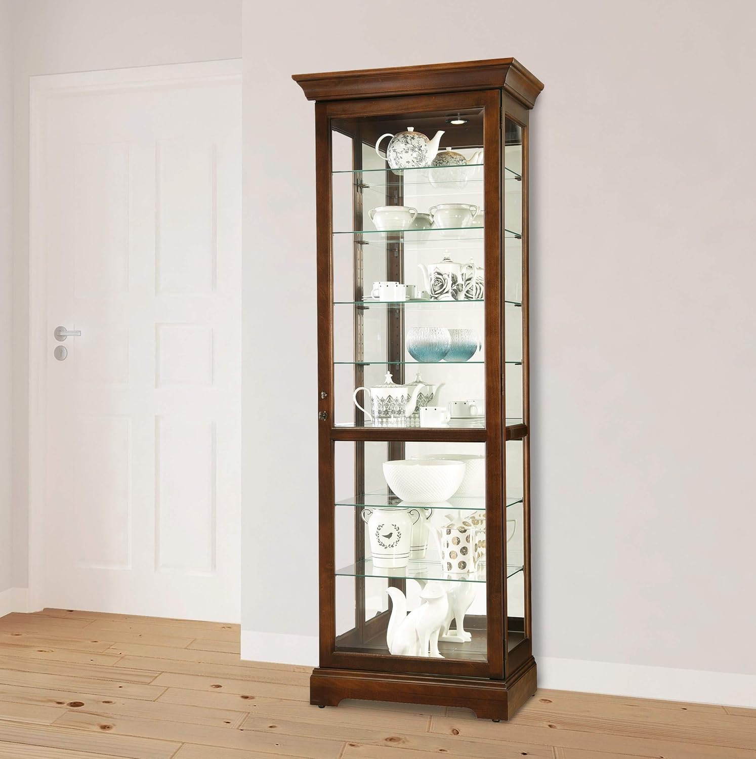 Cherry Bordeaux Seven Glass Shelves Curio Cabinet I4936