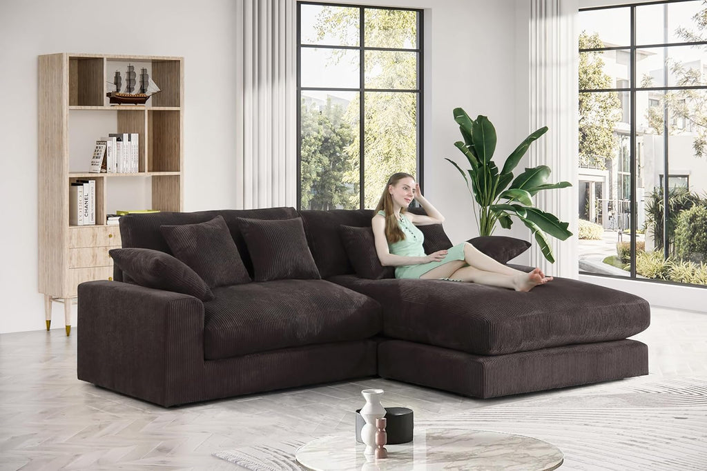 Oversized Corduroy L Shaped Sectional Sofa with Chaise Lounge E691