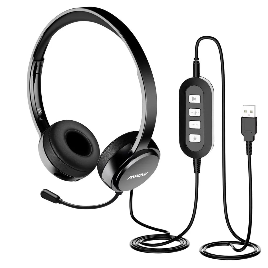USB Headset with Microphone Noise Cancelling Lightweight Wired Headphones E32276