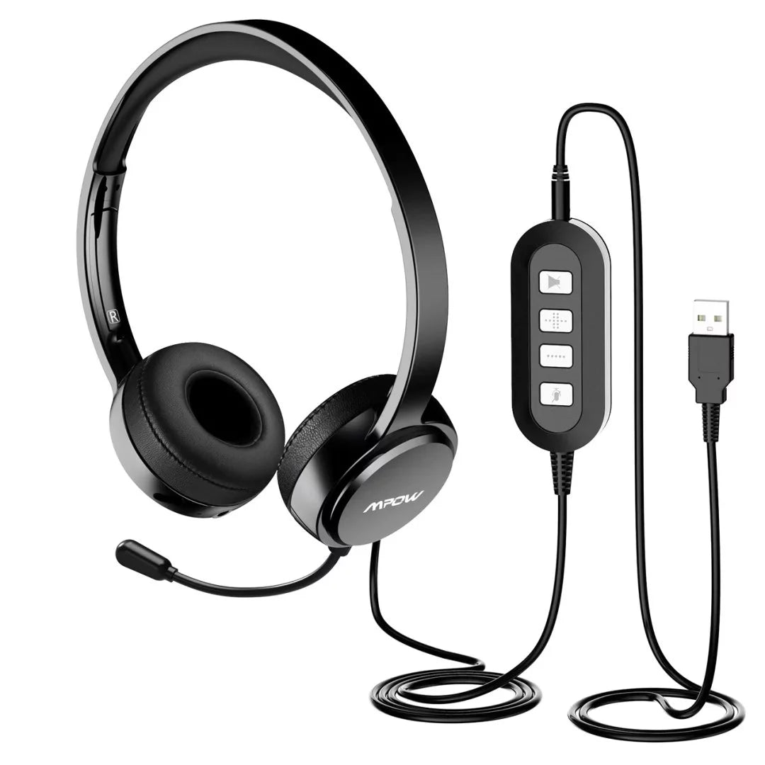 USB Headset with Microphone Noise Cancelling Lightweight Wired Headphones E32276