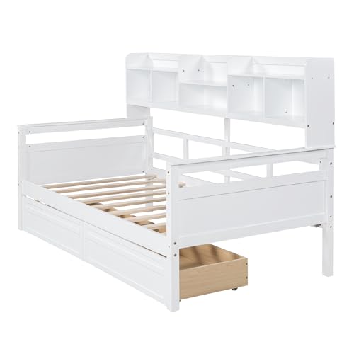 Twin Size Wood Daybed with Shelf and 2 Storage Drawers W516591