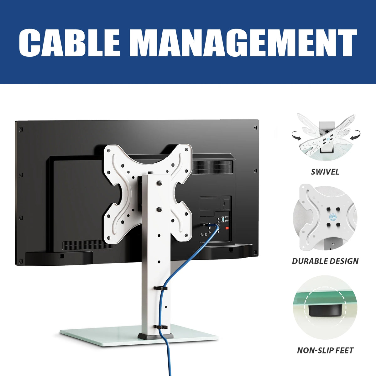 White Universal TV Stand Tabletop TV Base with Swivel Mount for 19''-40" inch Flat Screen Tvs R53263