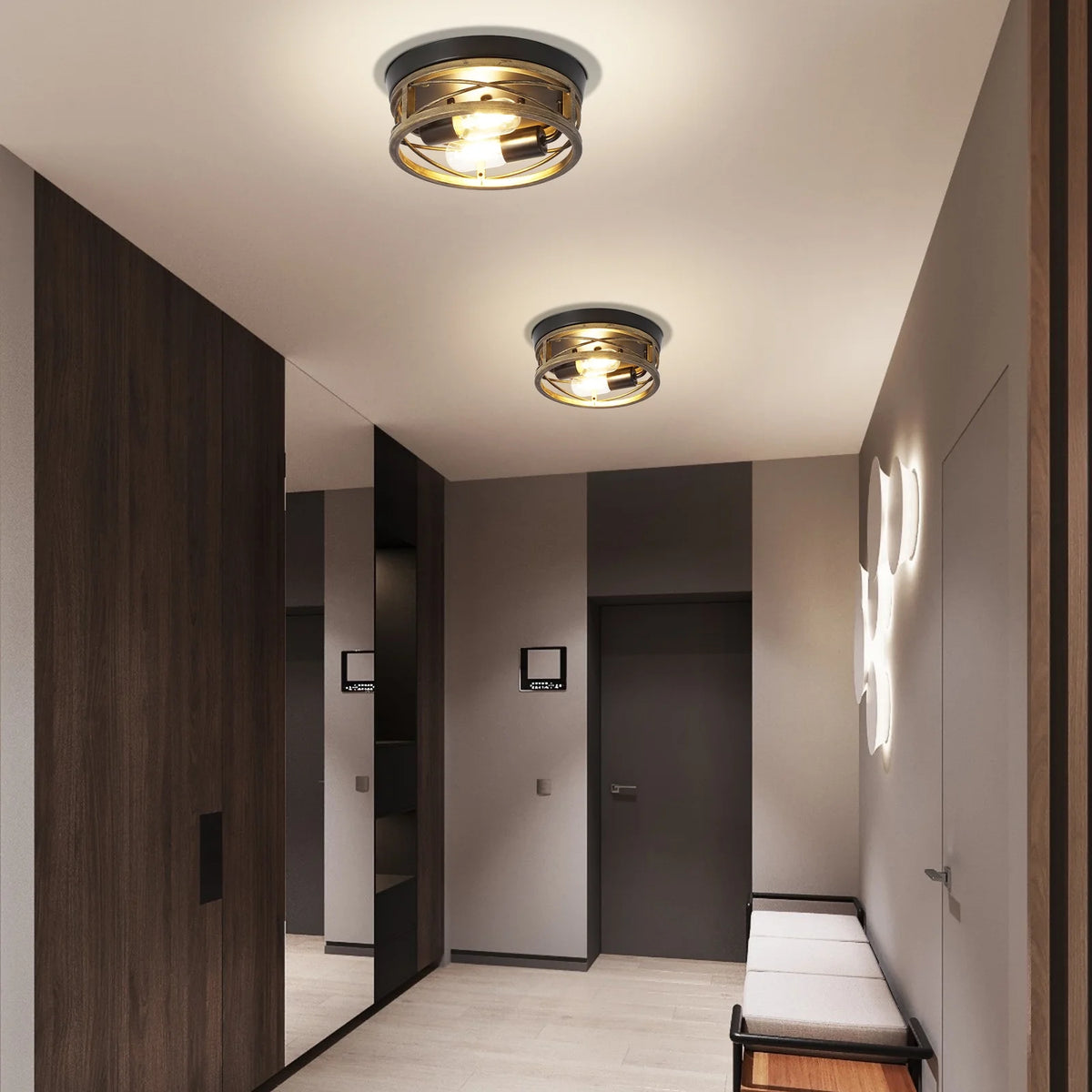 Bronze Round Metal Flush Mount Ceiling Light Fixture A60044