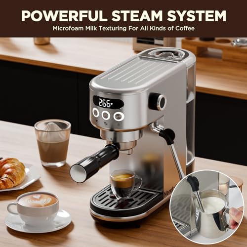 20 Bar Espresso Machine with LED Display & Milk Frother Stainless Steel W451