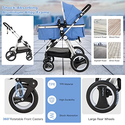 2-in-1 Convertible Bassinet Reclining Stroller with 5-Point Harness, Aluminum Structure, Khaki F85350