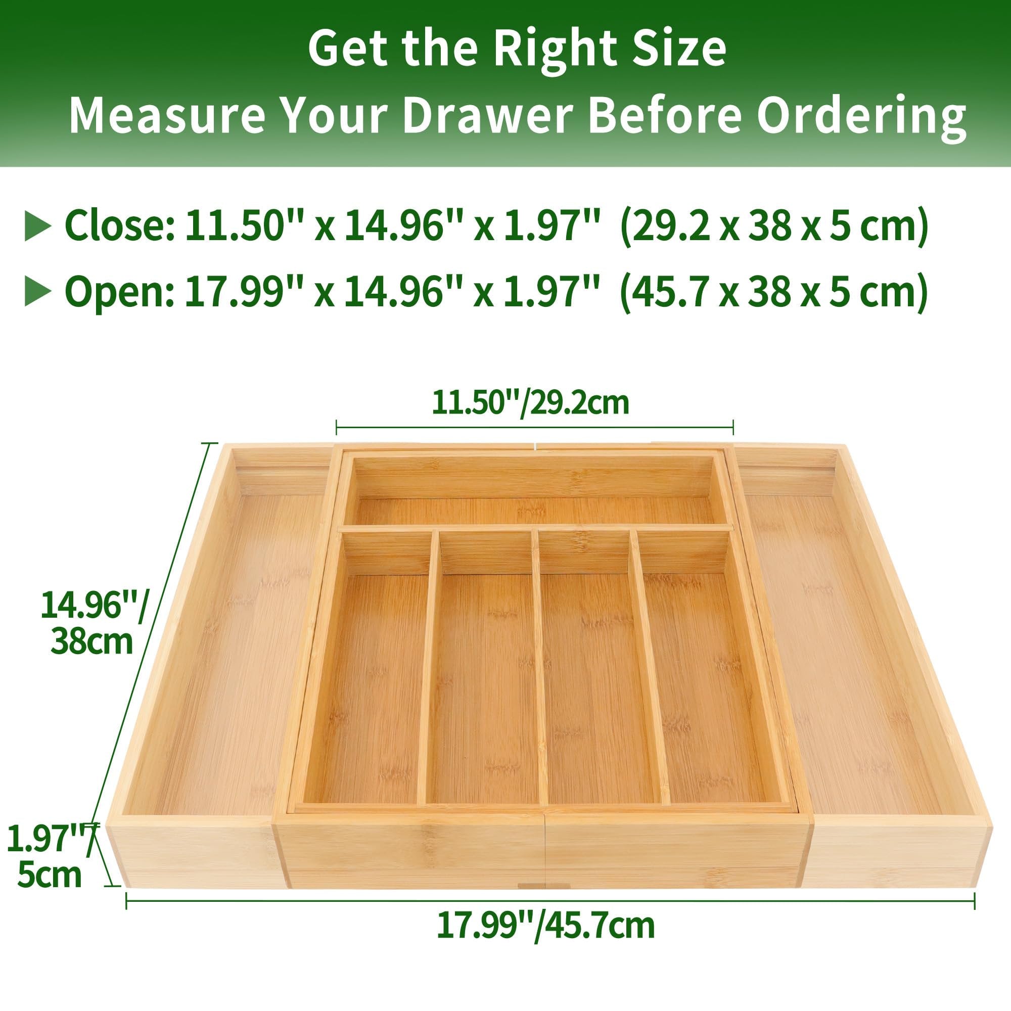 Bamboo Drawer Organizer with Adjustable Dividers, Medium, Brown P439