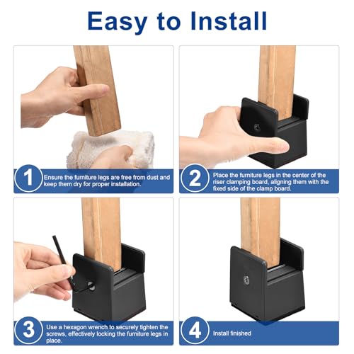 Black 4Pcs Furniture Risers with Adjustable Screw Clamp E31862