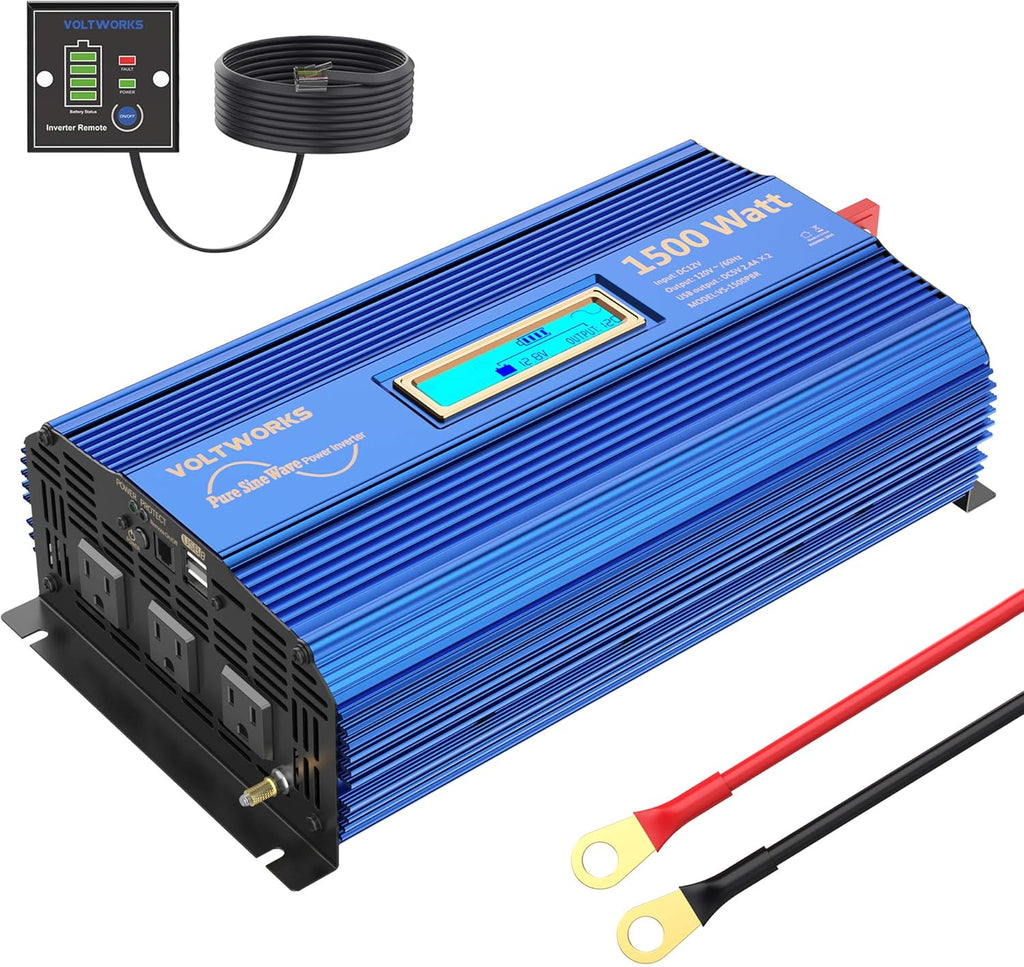 1500W Pure Sine Wave Power Inverter DC 12v to AC 110V-120V with Remote Control LCD Display O291
