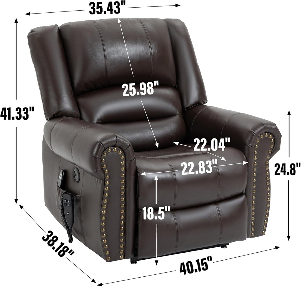Brown Genuine Leather Power Lift Recliner Chair with Heat Massage M553795