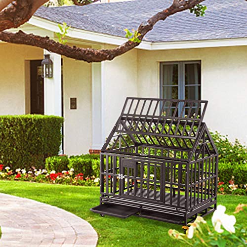 Brown Heavy Duty Dog Cage Crate Kennel with Four Wheels 38 inch I7020